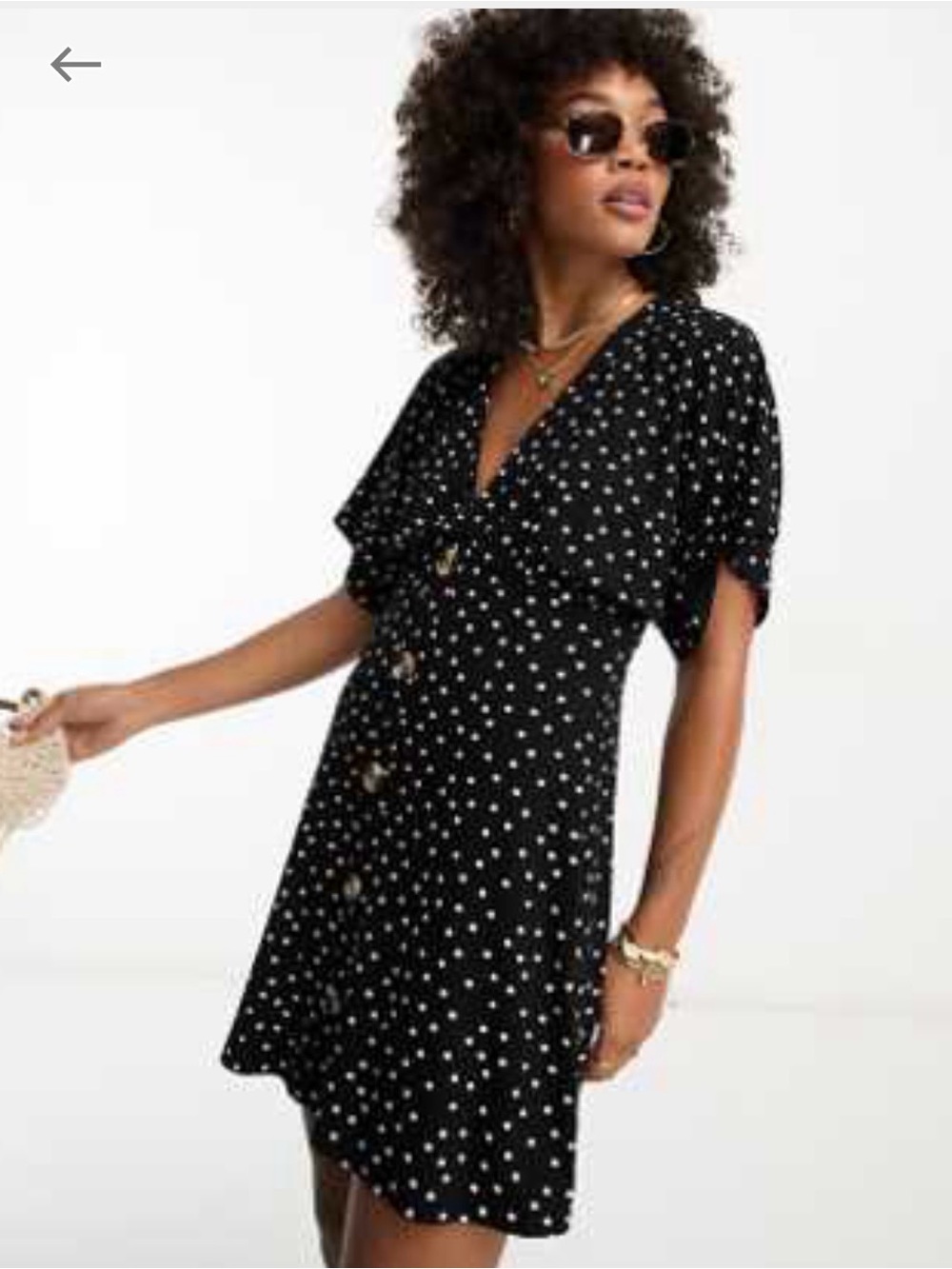 ASOS design flutter sleeve mini Black Polka Dot Button-Front Dress
